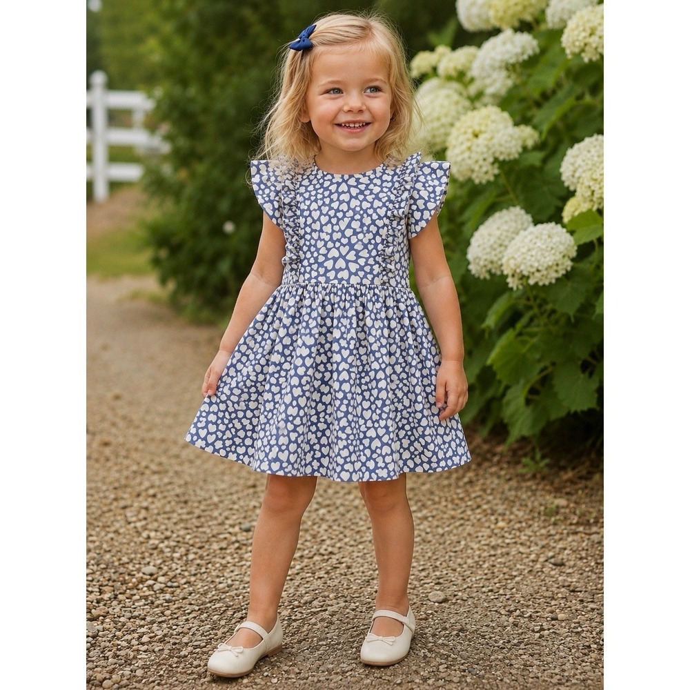 MINI BODEN (2-3Y) Skater‎ Dress-Hearts-COTTON- Cottagecore-Birthday-Blue White